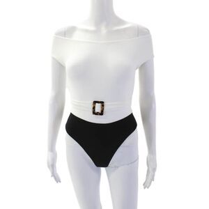 Les Tout Petits Womens Textured Sleeveless Belted One Piece Bikini White Size 8